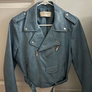 Zara blue vegan leather jacket size L